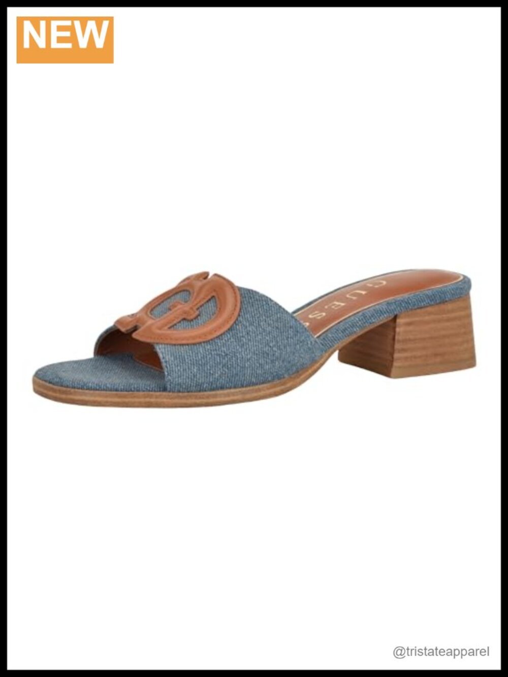Block Heel Slide Sandal Leather Open Toe Slip On 1.5 Inch Heel